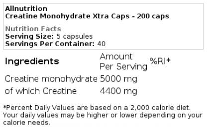 Creatine Monohydrate Xtra Caps 200 capsules - Nutra Best Europe