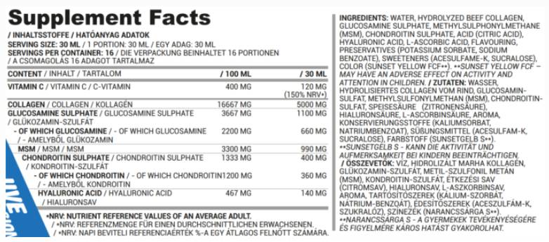Joint Guard Liquid | Kollagén, MSM, glükózamin, kondroitin, hialuronsav - 500 ml