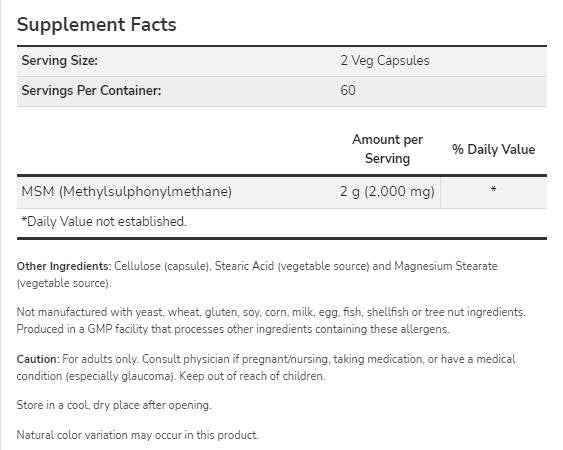 MSM 1000 mg - 240 capsules - Nutra Best Europe