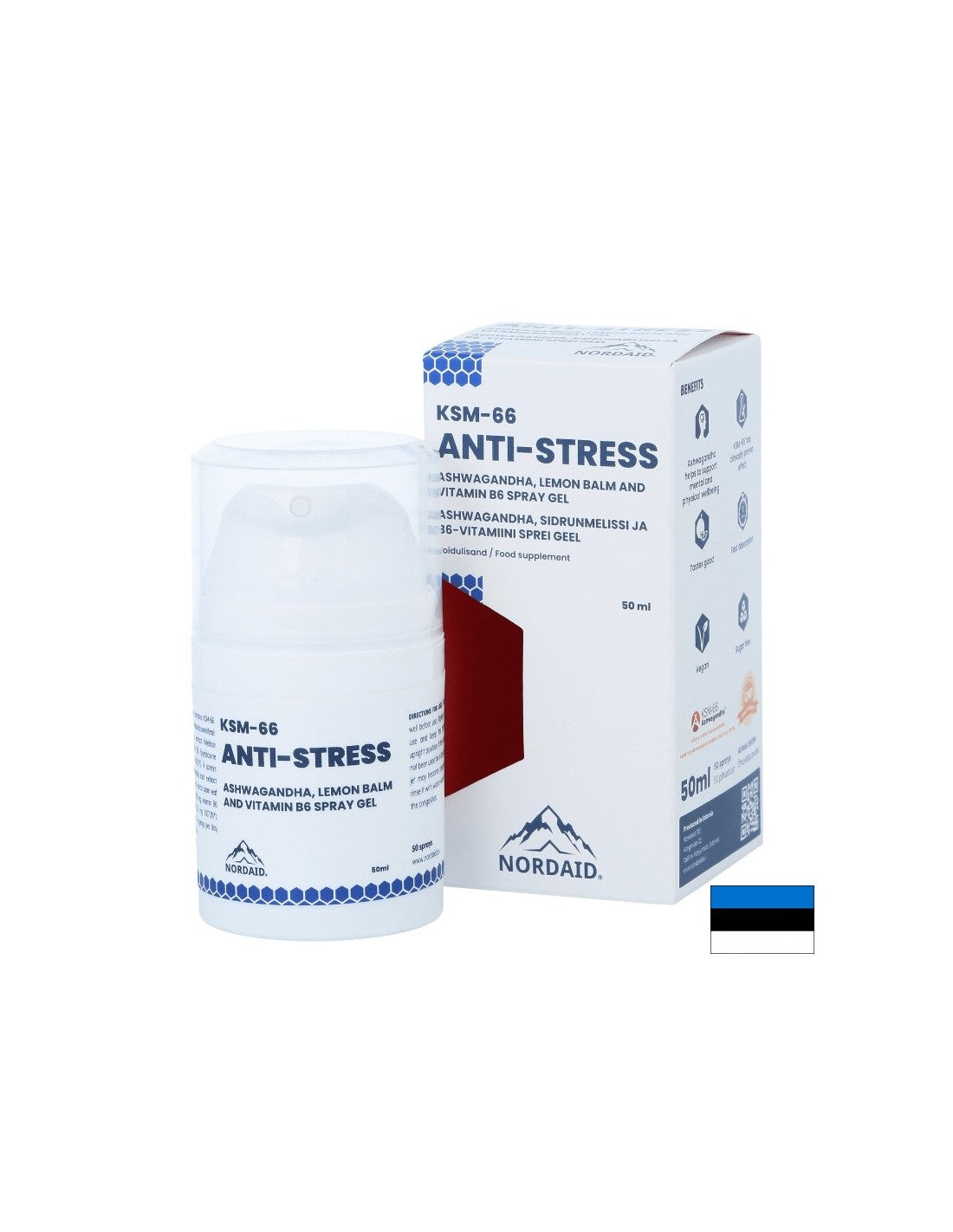 Ashwagandha KSM-66, citromfű és B6-vitamin - Szorongás, rossz hangulat és fáradtság ellen, szájpermetező gél, 50 ml