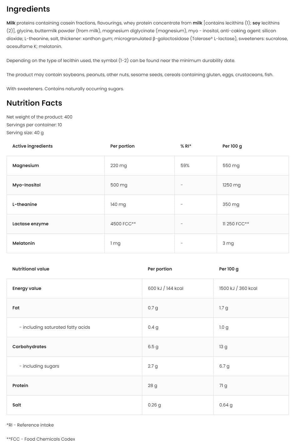 Tartsa a Sleep Night Protein 400 grammot