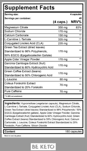 Keto Burn + koffein - 180 kapszula