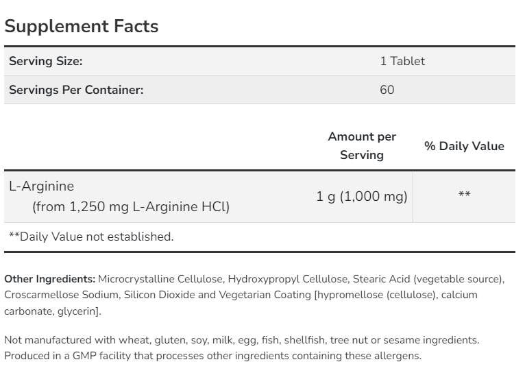 L-arginin 1000 mg/kettős erősségű - 120 tabletta
