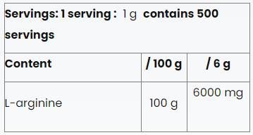 L-arginin por | 100% tisztaság - 500 gramm