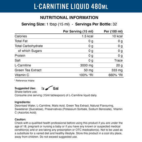 L-Carnitine Liquid 3000 With Green Tea - 480 ml - Nutra Best Europe