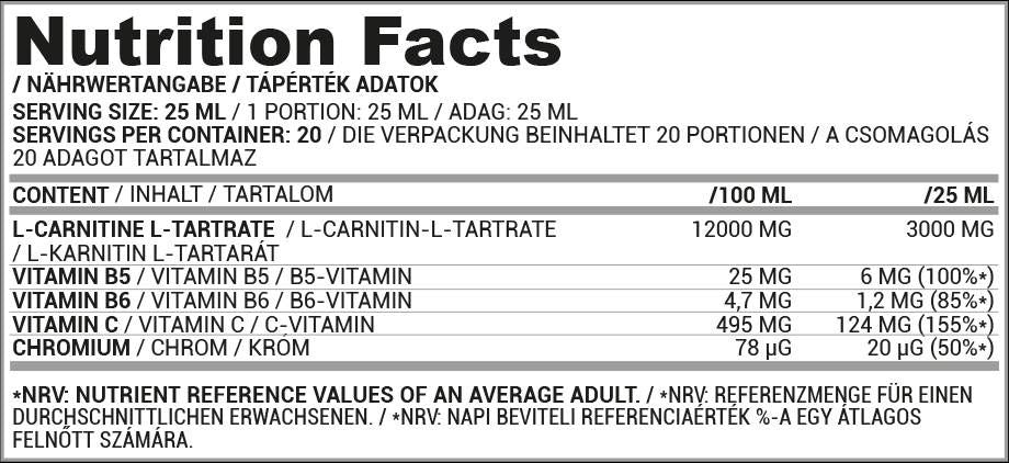 L-Carnitine Liquid Shot 3000 | krómmal - 25 ml