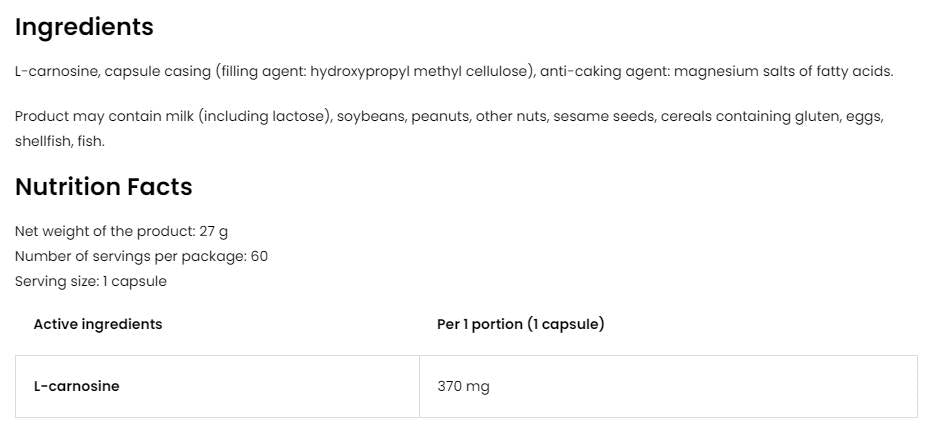 L-karnozin 370 mg 60 kapszula