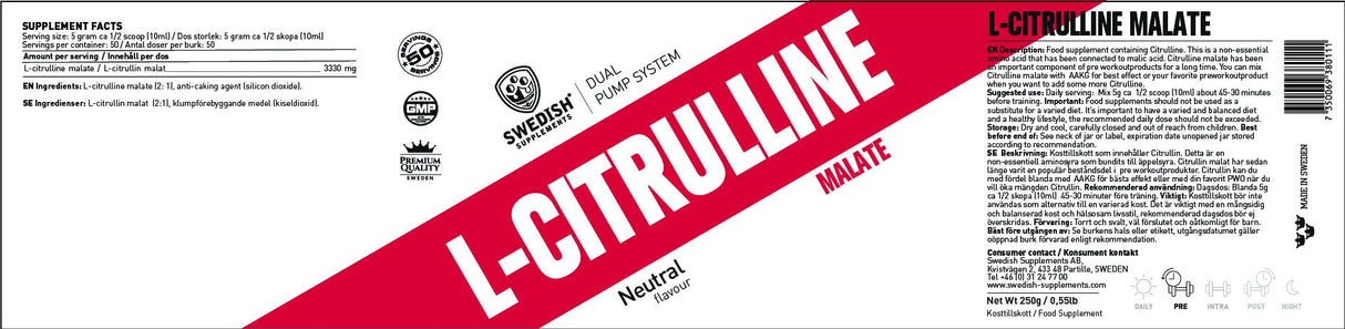 Citrulline Malate - 250 grams - Nutra Best Europe