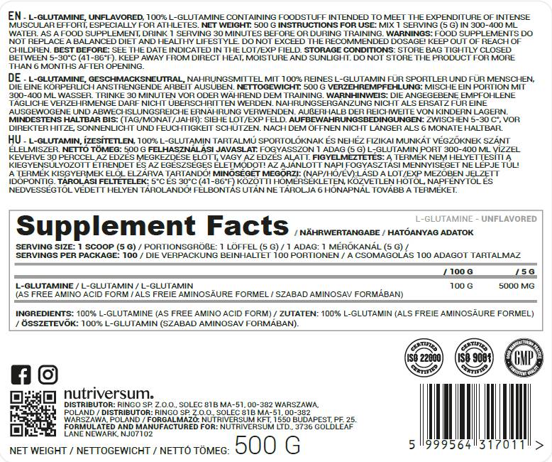 L-glutamin por - 500 gramm
