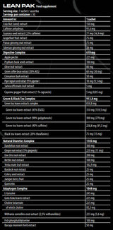 Lean Pak | Tökéletes zsírégető formula termogénekkel és vízhajtóval & Adaptogének - 30 tasak