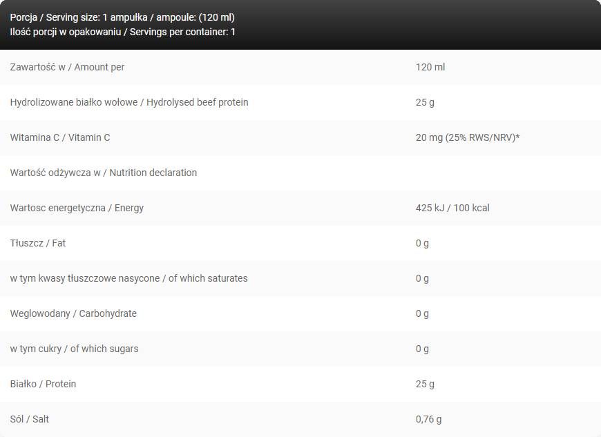 LevroHiPro Shot/25 g hidrolizált marhahúsprotein zéró cukorral - 120 ml