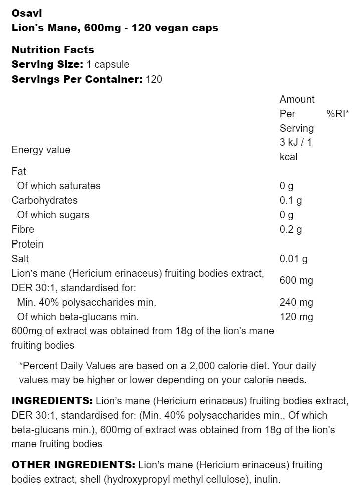 Oroszlánsörény 600 mg - 60 kapszula