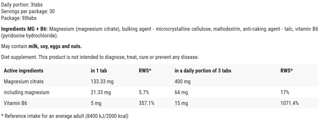MG + B6 400 mg | Magnézium-citrát + B6 - 90 tabletta