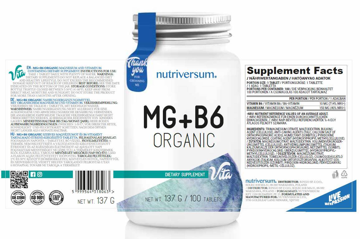 MG + B6 | Szerves magnézium + B6-vitamin - 60 tabletta