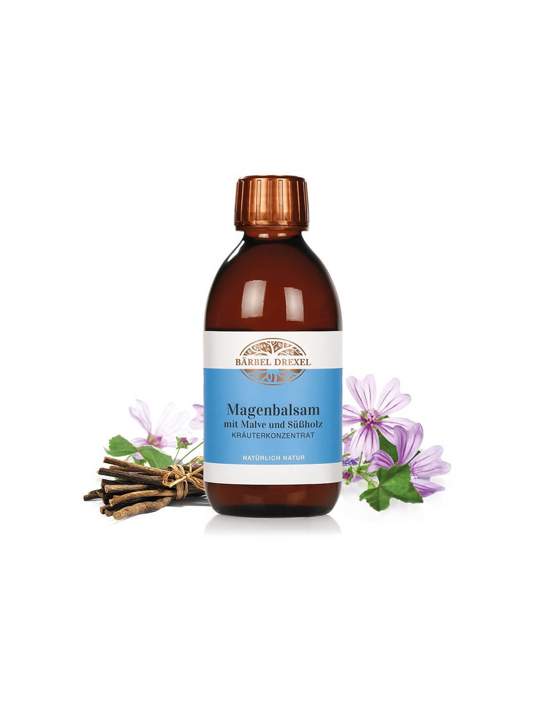 Magenbalsam mit Malve und Süßholz Kräuterkonzentrat/Gyomorbalzsam mályvával és édesgyökér koncentrátummal, 250 ml <tc>Bärbel Drexel</tc>