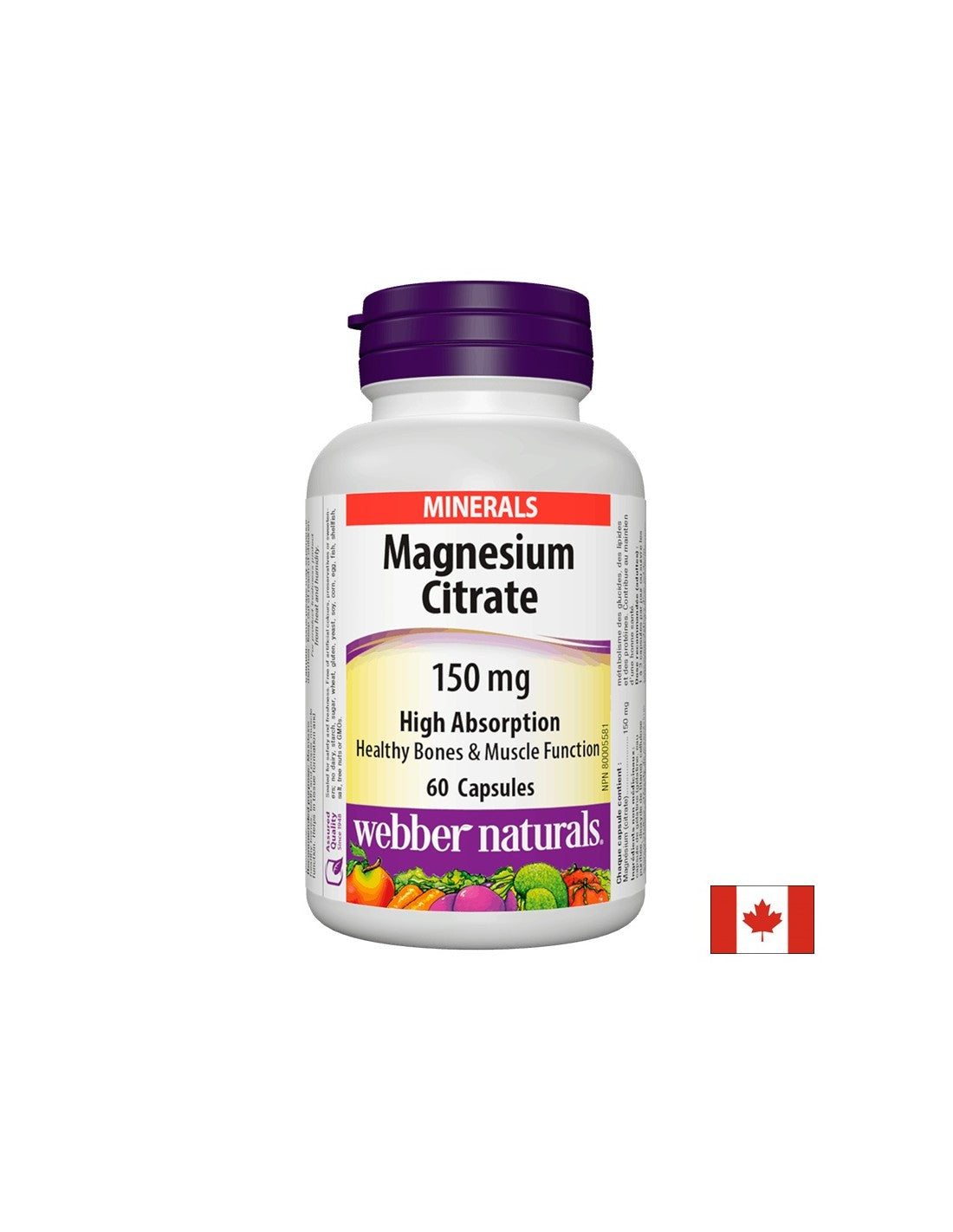 Magnézium-citrát/Magas felszívódású/150 mg, 60 kapszula <tc>Webber Naturals</tc>