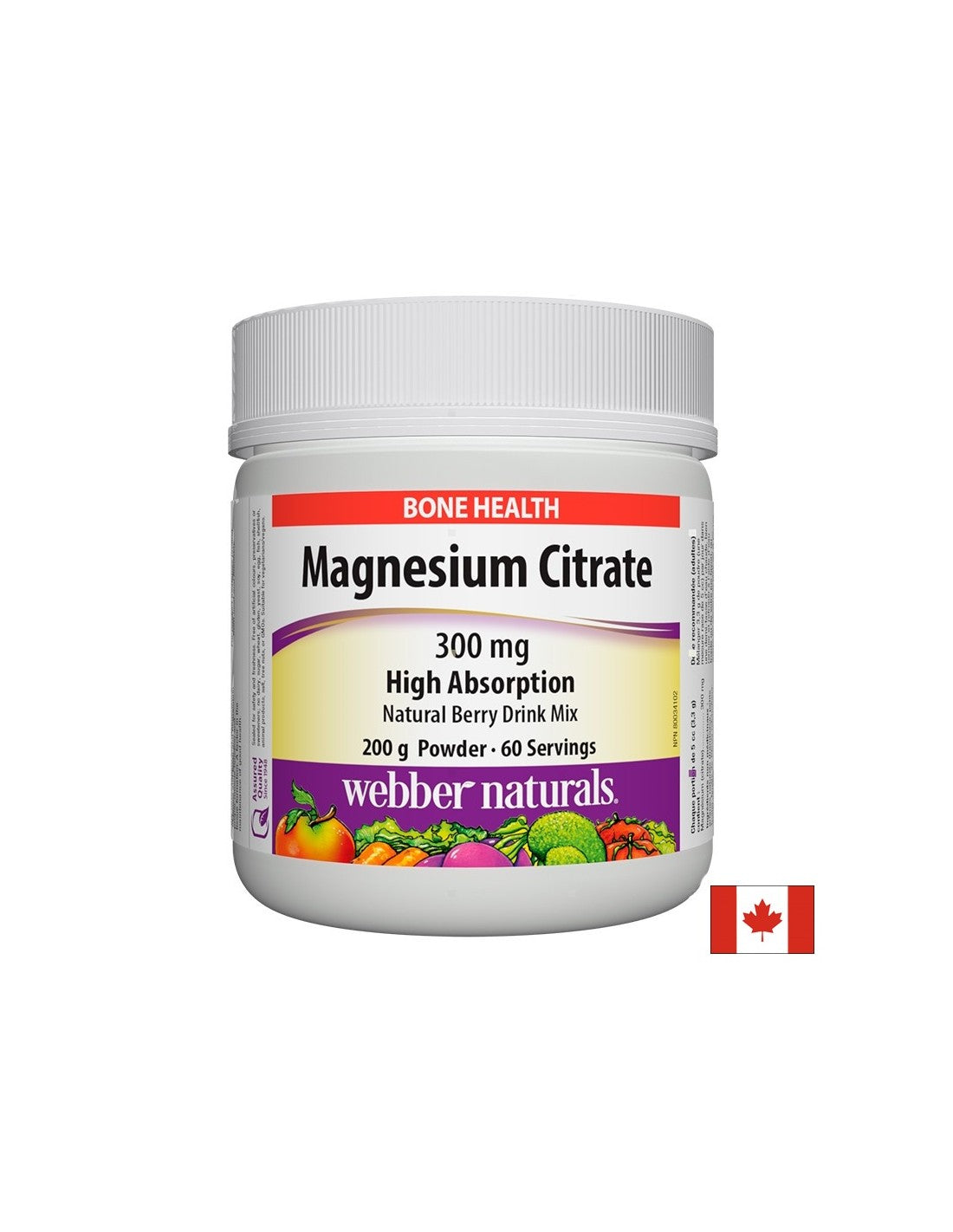 Magnézium-citrát - Kiválóan felszívódó magnézium-citrát 300 mg, 200 g bogyós ízű por <tc>Webber Naturals</tc>