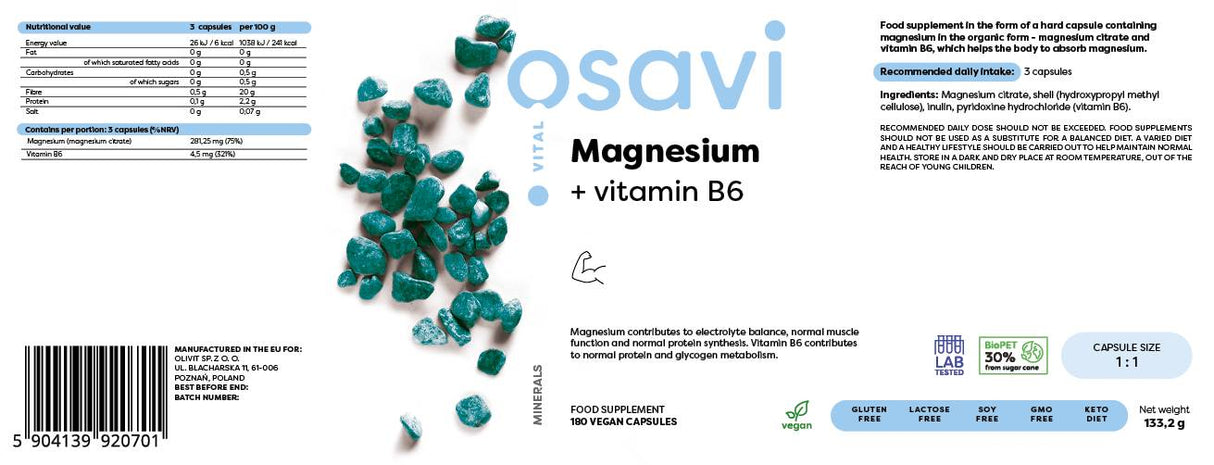 Magnézium-citrát + B6-vitamin - 180 kapszula