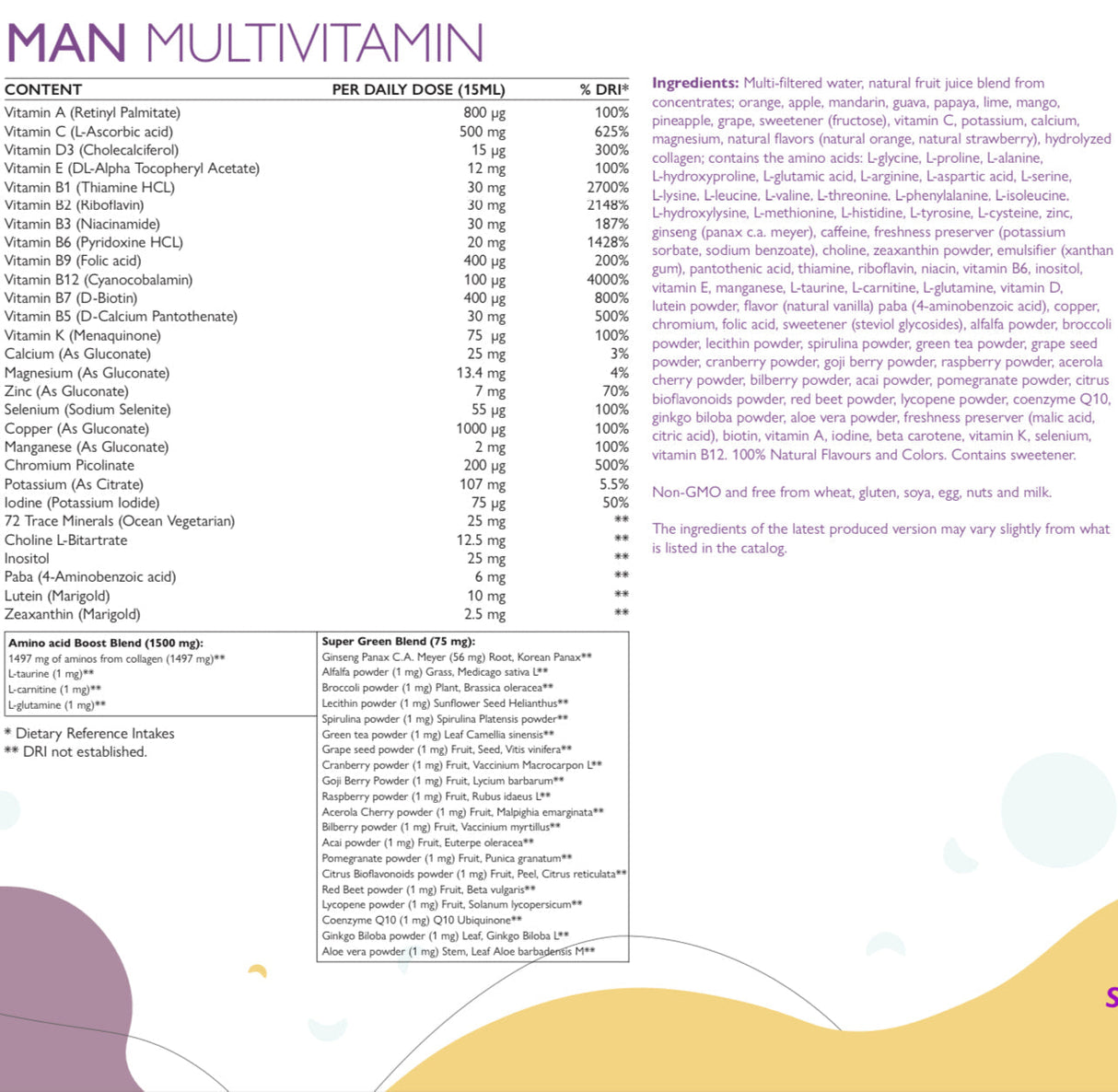 Férfi multivitaminok férfiaknak kollagénnel 1497 mg - 147 hatóanyag /500 ml/