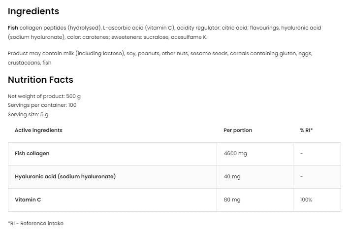 Tengeri kollagén & Hialuronsav por | C-vitaminnal - 500 gramm