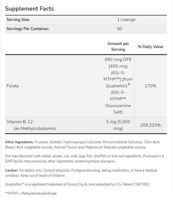 Metil B-12 5000 mcg | folsavval Quatrefolic® - 60 nyelvalatti tabletta