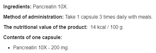 Pancreatin 10x 200 mg - 100 capsules - Nutra Best Europe