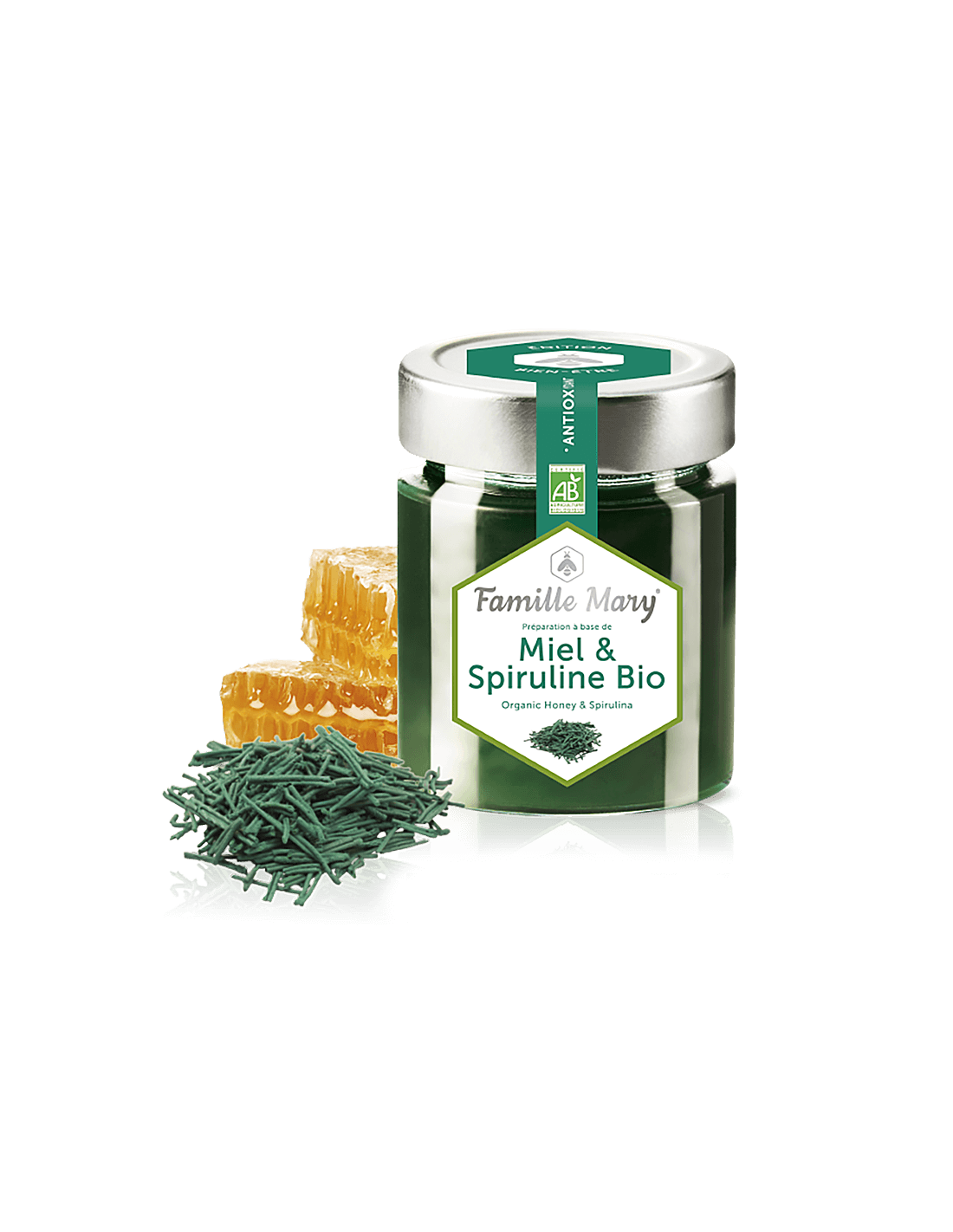 Miel & Spiruline Bio/Bio akácméz + spirulina, 170 g Famille Mary