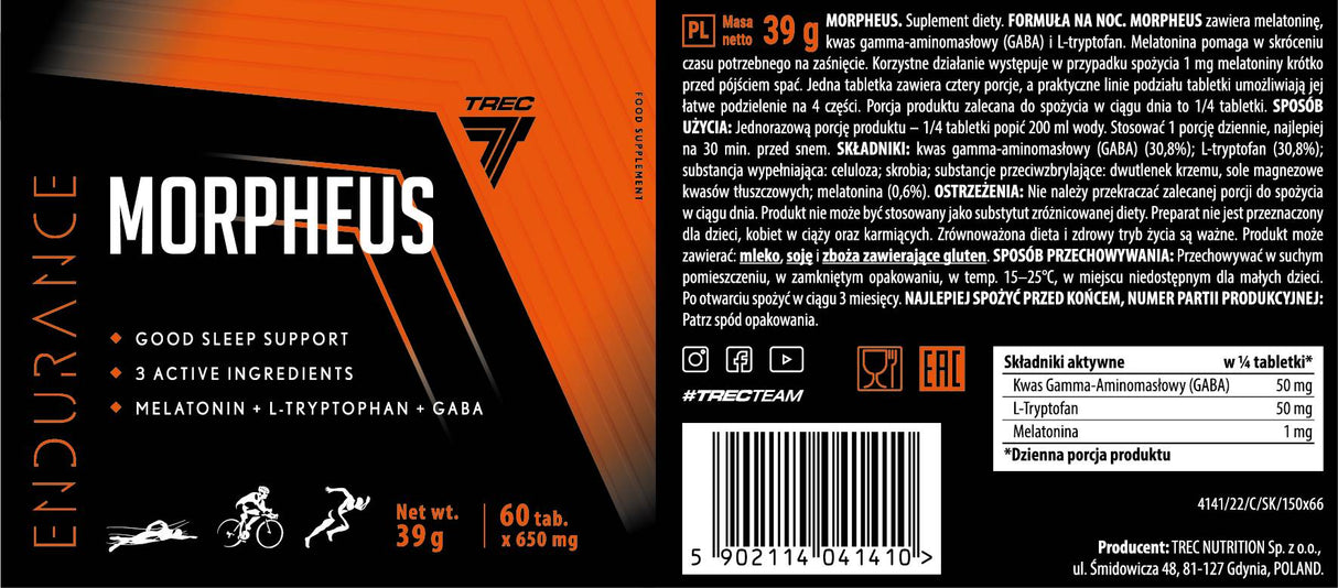 Morpheus Endurance | Jó éjszakát támogató melatoninnal és L-triptofánnal & Gaba - 60 tabletta