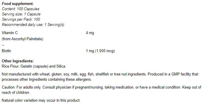 Biotin 1000 mcg - 100 capsules - Nutra Best Europe