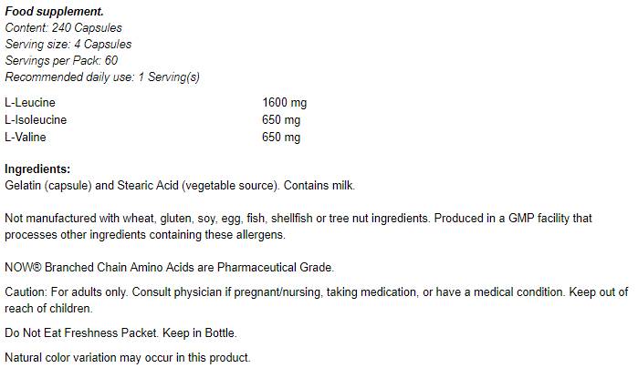 Branched Chain Amino Acids / BCAA - 120 capsules - Nutra Best Europe