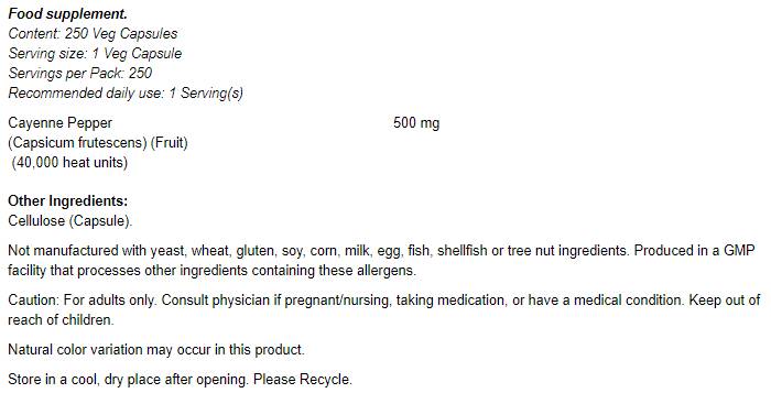 Cayenne 500 mg - 100 capsules - Nutra Best Europe