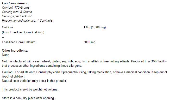 Coral Calcium Powder - 170 grams - Nutra Best Europe