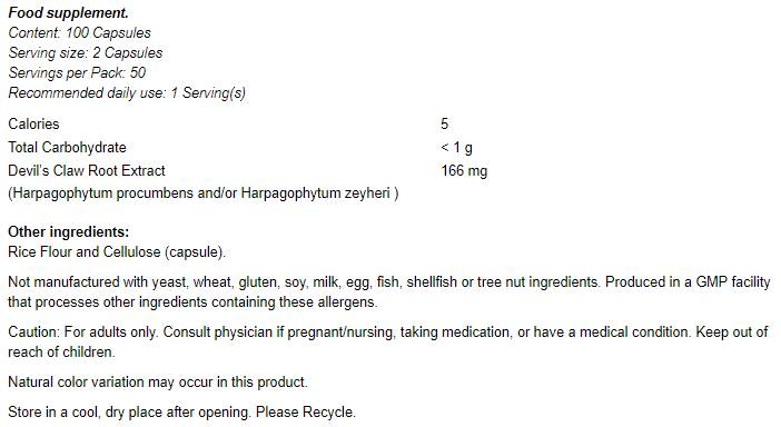 Devil's Claw - 100 capsules - Nutra Best Europe