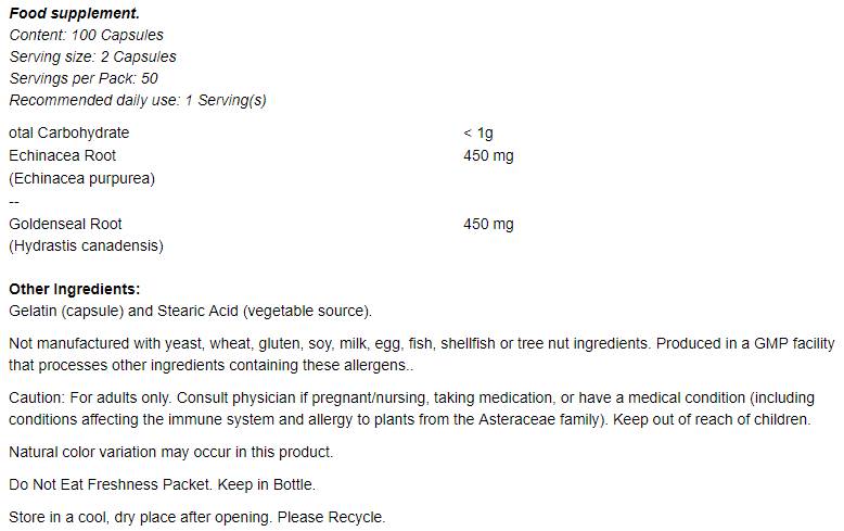 Echinacea & Goldenseal Root - 100 capsules - Nutra Best Europe