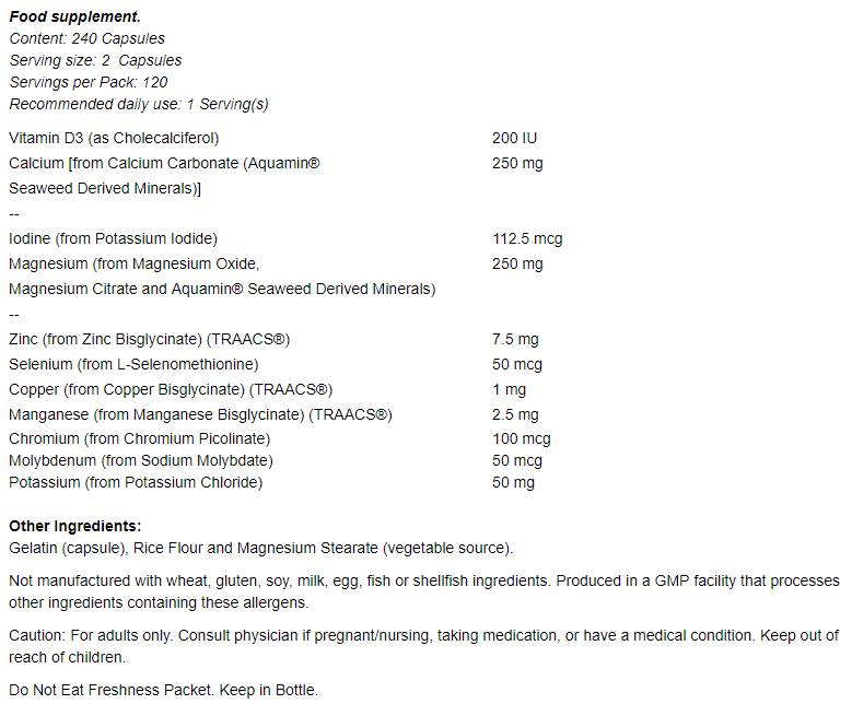 Full Spectrum Mineral Caps - 240 capsules - Nutra Best Europe