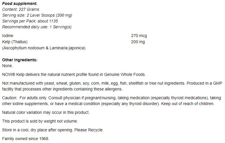 Kelp 100% Pure Powder - 227 grams - Nutra Best Europe