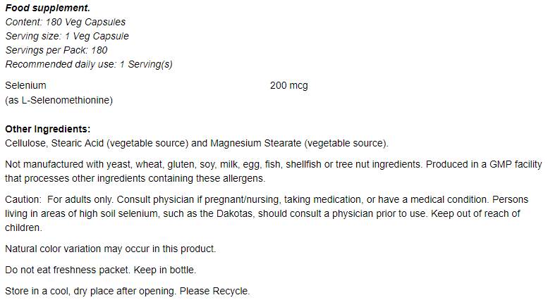 Selenium 200 mcg - 90 capsules - Nutra Best Europe