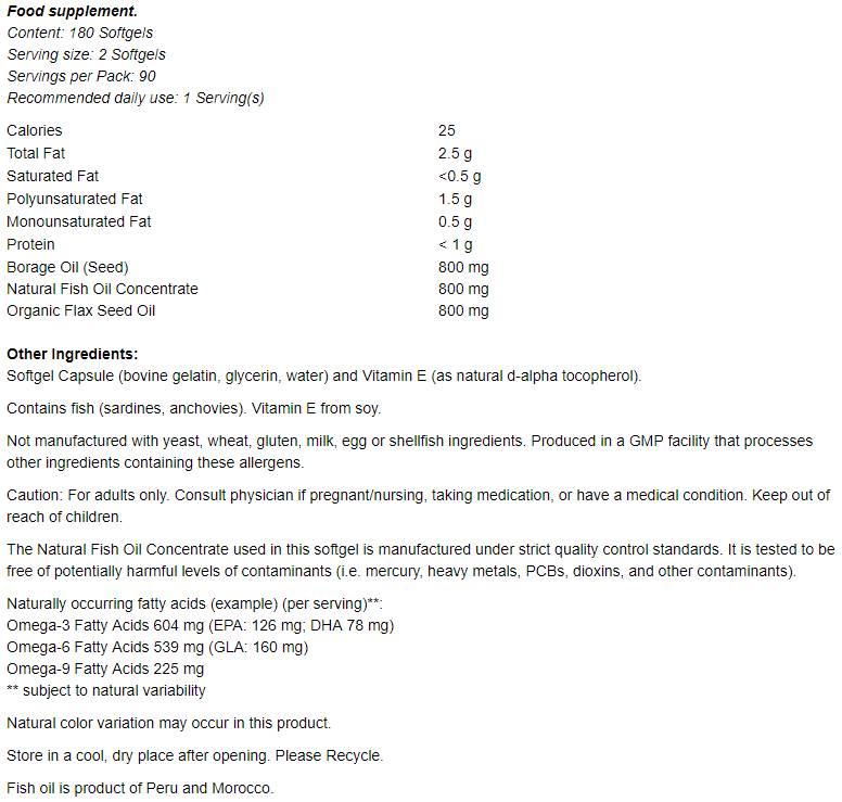 Super Omega 3-6-9 1200 mg - 180 Gel capsules - Nutra Best Europe