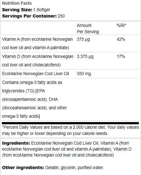 Norvég tőkehalmájolaj 350 mg 250 gél kapszula