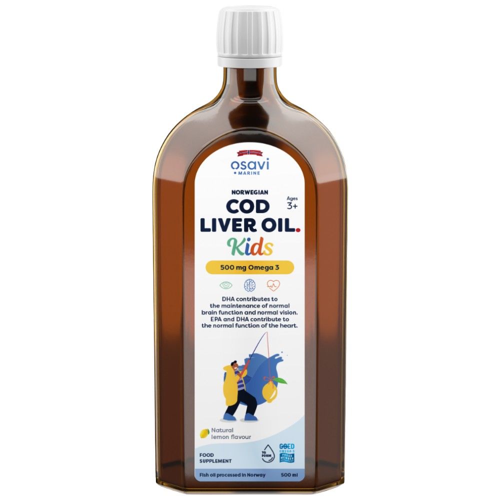 Norvég tőkehalmájolaj gyerekeknek | Citrom ízű Folyékony Omega - 500 ml