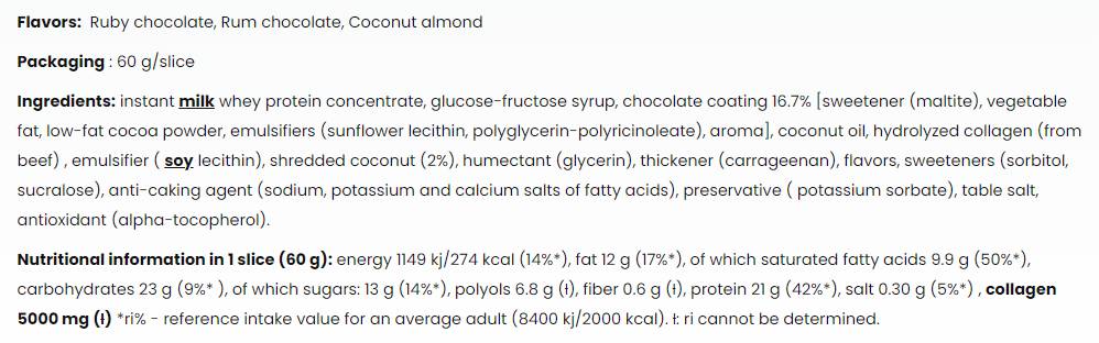 Collagen Bar | High Protein Bar with 5000 mg Hydrolyzed Collagen - 60 grams - Nutra Best Europe