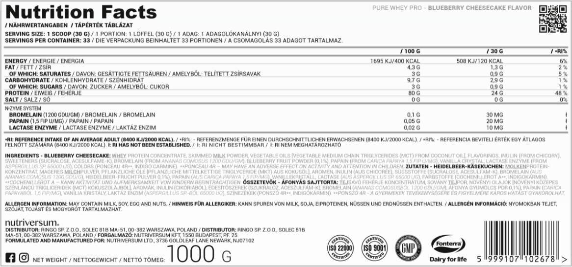 <tc>Nutriversum</tc> Whey Pro Pure | N-Zyme rendszerrel [2000 gramm, 66 adag]