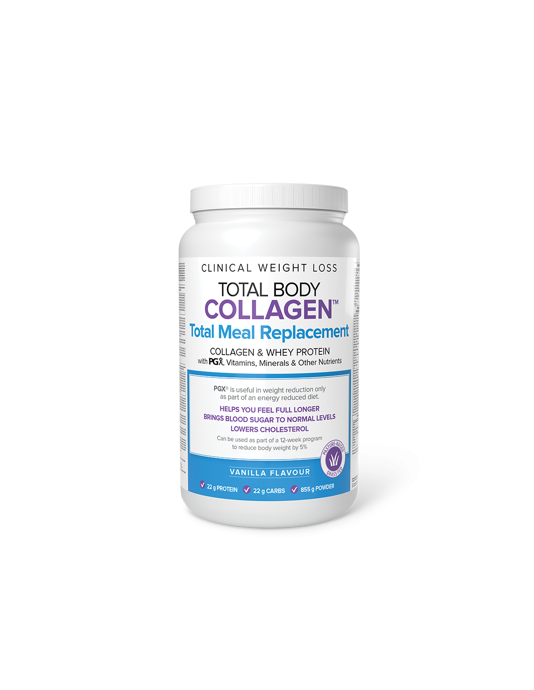 Kollagén, tejsavófehérje PGX vitaminokkal, ásványi anyagokkal és tápanyagokkal - Total Body Collagen™, 855 g por, vanília ízű <tc>Natural Factors</tc>