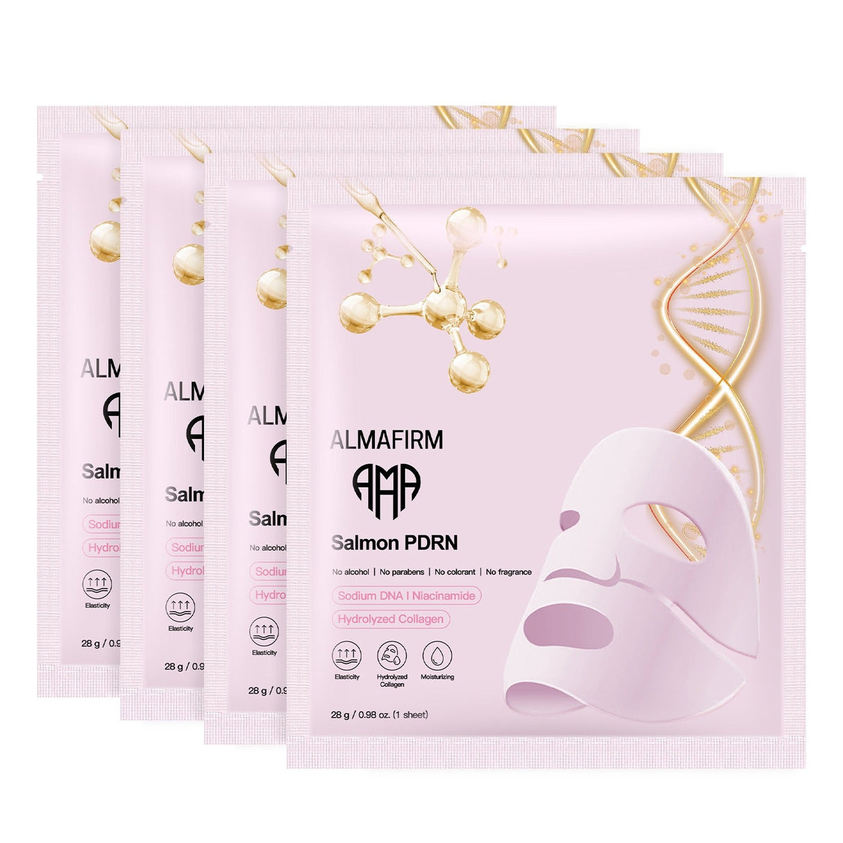 Korean face mask with salmon DNA, peptides, collagen, panthenol and niacinamide - 4 pieces in a box - Nutra Best Europe