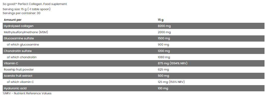 Tökéletes kollagén/glükózaminnal, kondroitinnal, MSM-mel, hialuronsavval - 450 gramm
