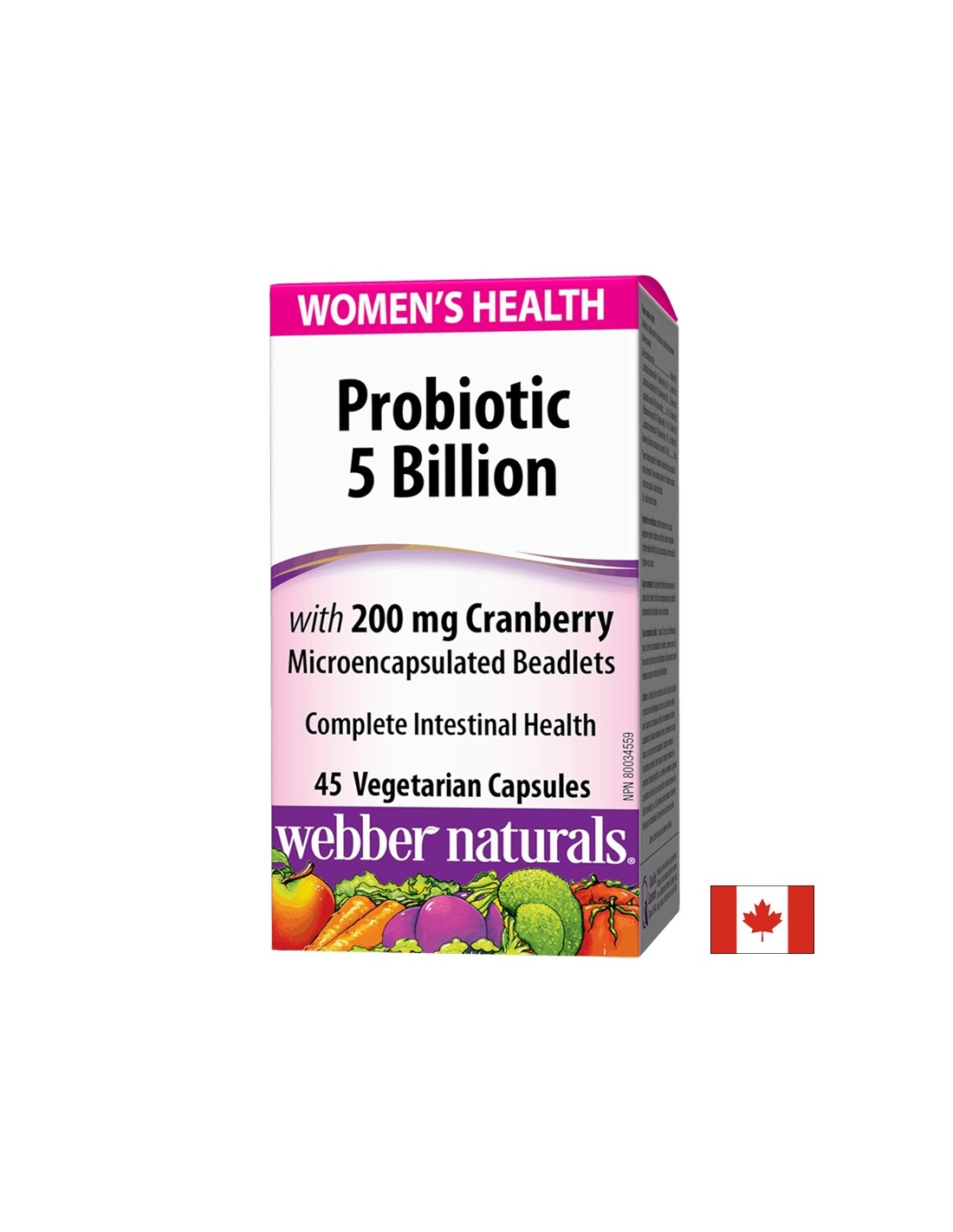 Probiotikus Női Egészség/ Probiotikum nőknek 5 törzs, 5 milliárd aktív probiotikum + Áfonya x 45 kapszula <tc>Webber Naturals</tc>