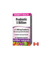 Probiotikus Női Egészség/ Probiotikum nőknek 5 törzs, 5 milliárd aktív probiotikum + Áfonya x 45 kapszula <tc>Webber Naturals</tc>