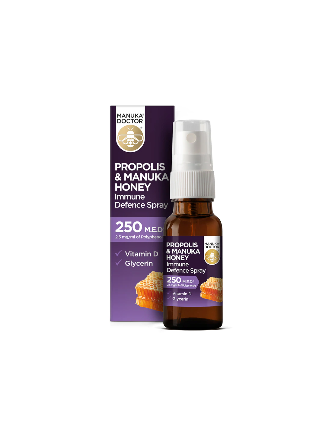 Méhszurok & Manuka mézes immunvédő spray 250 MED/ Torokspray propolisszal (250 MED), manuka mézzel és D3-vitaminnal, 20 ml