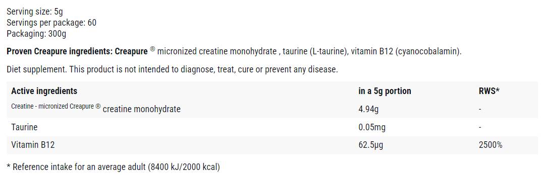 Bizonyított kreatin | Creapure® por - 300 gramm