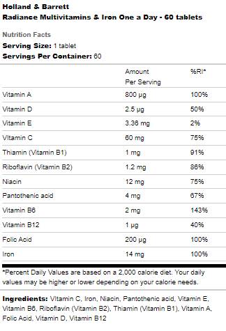 Ragyogó multivitaminok & Vas | Napi egy - 60 tabletta